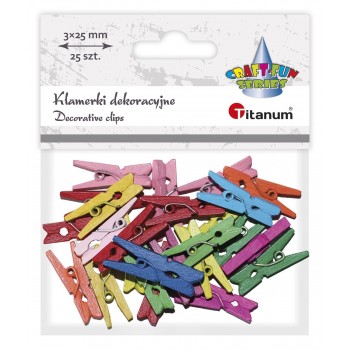 Klamerki drewniane Titanum Craft-Fun 25mm, 25 sztuk, kolorowe
