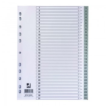 Przekładki plastikowe Q-Connect A4, numeryczne, 1-31 kart, szare
