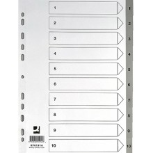 Przekładki plastikowe Q-Connect A4, numeryczne, 1-10 kart, szare