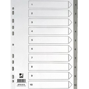 Przekładki plastikowe Q-Connect A4, numeryczne, 1-10 kart, szare
